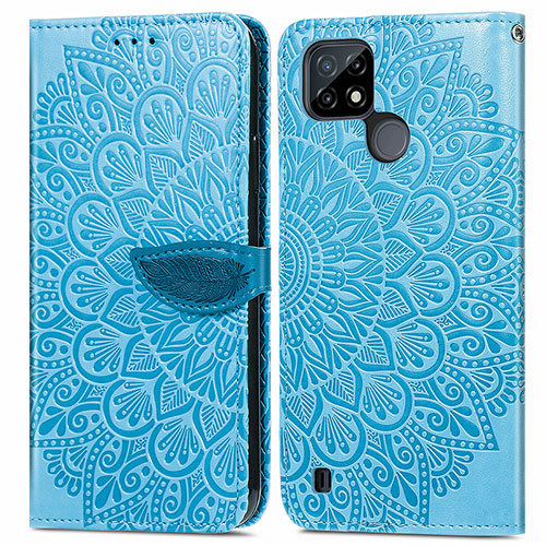 Leather Case Stands Fashionable Pattern Flip Cover Holder S04D for Realme C21 Blue