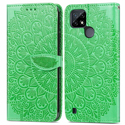 Leather Case Stands Fashionable Pattern Flip Cover Holder S04D for Realme C21 Green