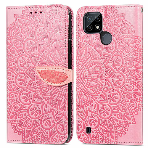 Leather Case Stands Fashionable Pattern Flip Cover Holder S04D for Realme C21 Rose Gold