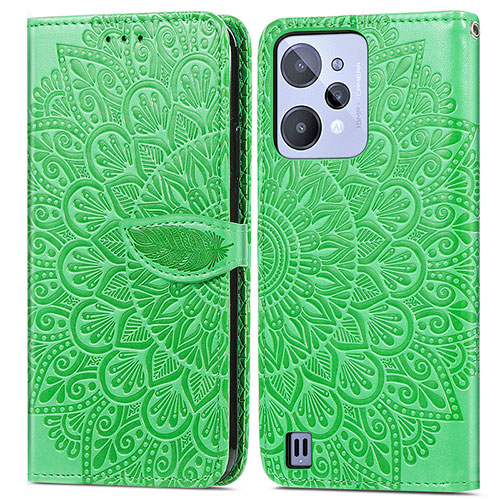 Leather Case Stands Fashionable Pattern Flip Cover Holder S04D for Realme C31 Green