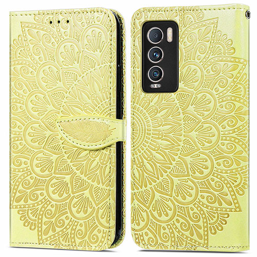 Leather Case Stands Fashionable Pattern Flip Cover Holder S04D for Realme GT Master Explorer 5G Yellow