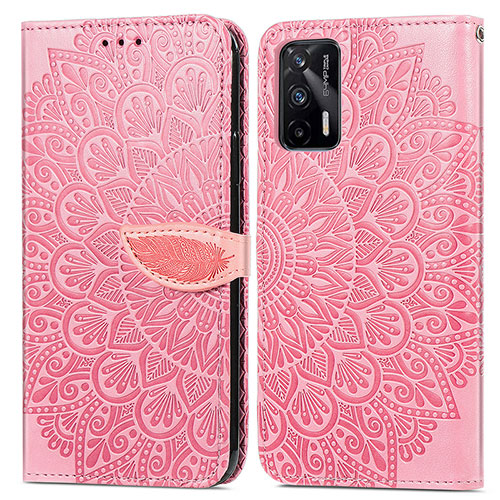 Leather Case Stands Fashionable Pattern Flip Cover Holder S04D for Realme GT Neo 2T 5G Rose Gold