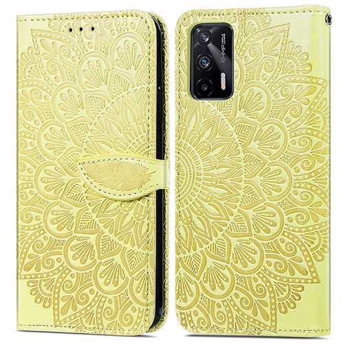 Leather Case Stands Fashionable Pattern Flip Cover Holder S04D for Realme GT Neo 5G Yellow