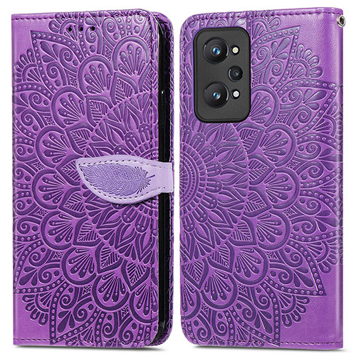 Leather Case Stands Fashionable Pattern Flip Cover Holder S04D for Realme GT Neo2 5G Purple