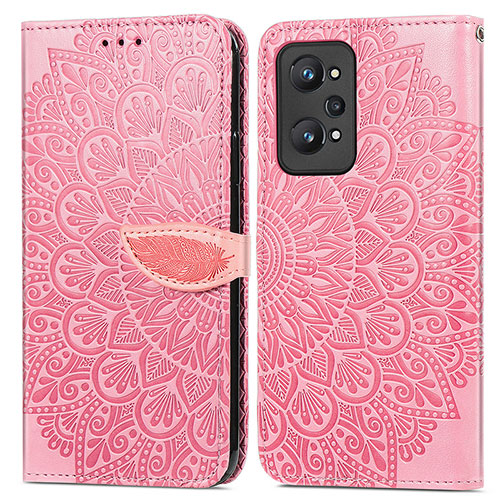 Leather Case Stands Fashionable Pattern Flip Cover Holder S04D for Realme GT Neo2 5G Rose Gold