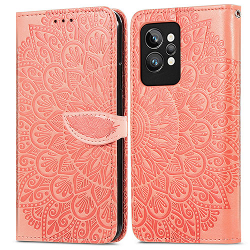 Leather Case Stands Fashionable Pattern Flip Cover Holder S04D for Realme GT2 Pro 5G Orange