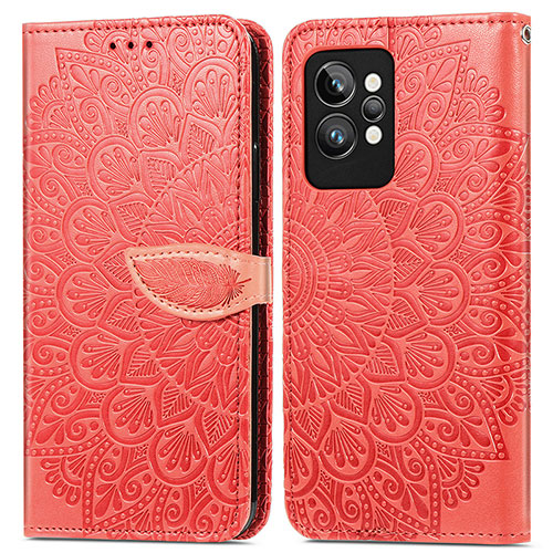 Leather Case Stands Fashionable Pattern Flip Cover Holder S04D for Realme GT2 Pro 5G Red