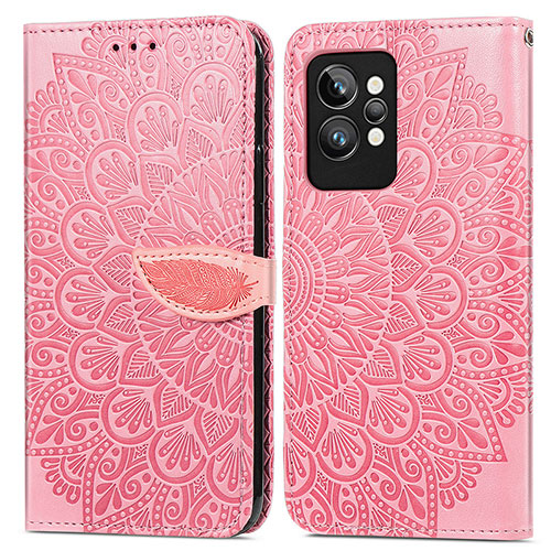 Leather Case Stands Fashionable Pattern Flip Cover Holder S04D for Realme GT2 Pro 5G Rose Gold