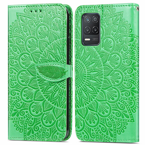 Leather Case Stands Fashionable Pattern Flip Cover Holder S04D for Realme Narzo 30 5G Green