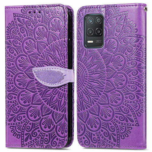 Leather Case Stands Fashionable Pattern Flip Cover Holder S04D for Realme Narzo 30 5G Purple