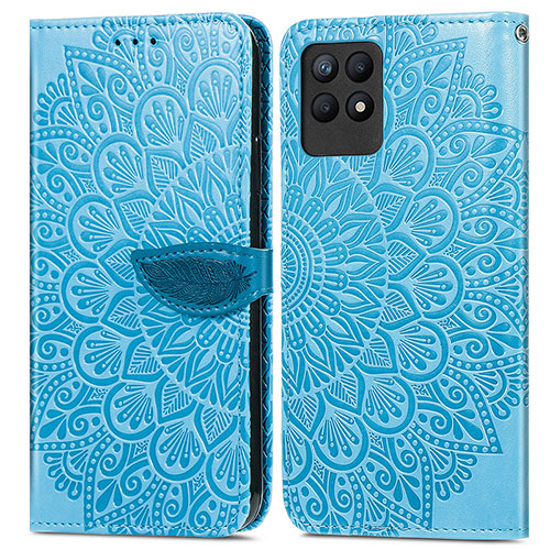 Leather Case Stands Fashionable Pattern Flip Cover Holder S04D for Realme Narzo 50 4G Blue