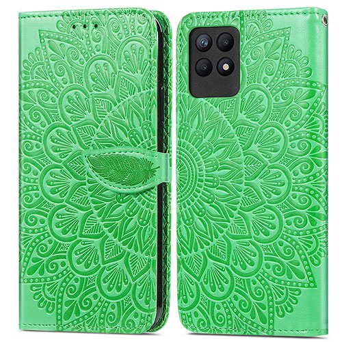 Leather Case Stands Fashionable Pattern Flip Cover Holder S04D for Realme Narzo 50 4G Green