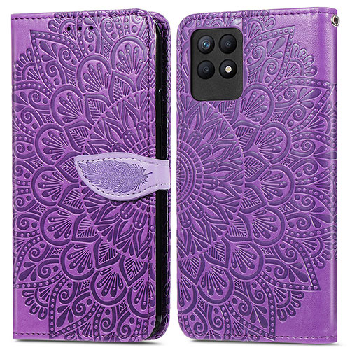 Leather Case Stands Fashionable Pattern Flip Cover Holder S04D for Realme Narzo 50 4G Purple