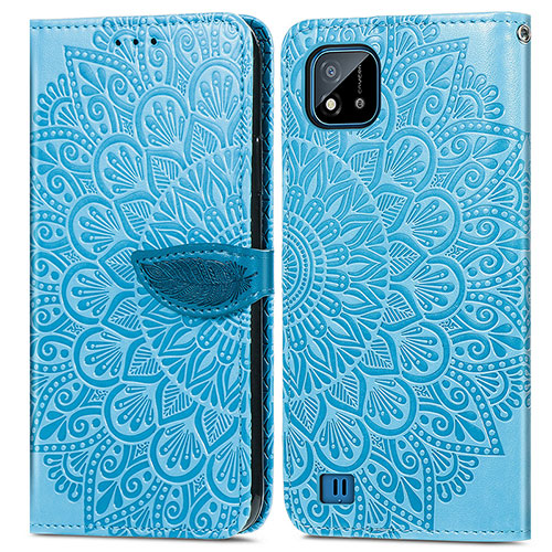 Leather Case Stands Fashionable Pattern Flip Cover Holder S04D for Realme Narzo 50i Blue