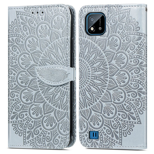 Leather Case Stands Fashionable Pattern Flip Cover Holder S04D for Realme Narzo 50i Gray