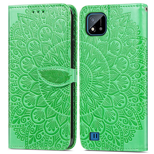 Leather Case Stands Fashionable Pattern Flip Cover Holder S04D for Realme Narzo 50i Green