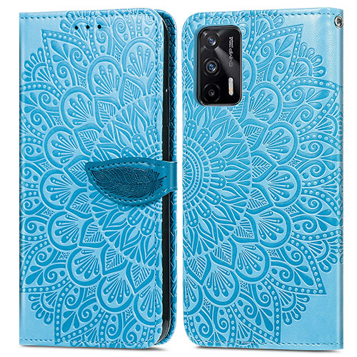 Leather Case Stands Fashionable Pattern Flip Cover Holder S04D for Realme Q3 Pro 5G Blue