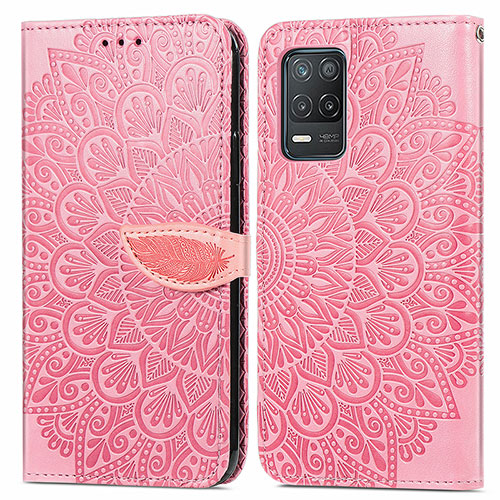 Leather Case Stands Fashionable Pattern Flip Cover Holder S04D for Realme Q3i 5G Rose Gold