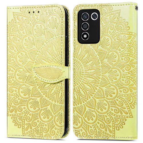 Leather Case Stands Fashionable Pattern Flip Cover Holder S04D for Realme Q3s 5G Yellow