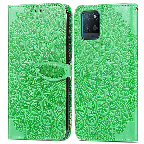 Leather Case Stands Fashionable Pattern Flip Cover Holder S04D for Realme V11 5G Green