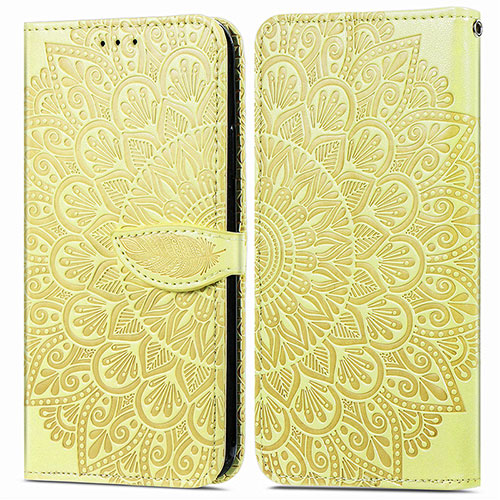 Leather Case Stands Fashionable Pattern Flip Cover Holder S04D for Samsung Galaxy A02s Yellow