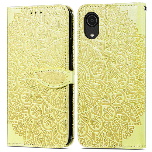 Leather Case Stands Fashionable Pattern Flip Cover Holder S04D for Samsung Galaxy A03 Core Yellow