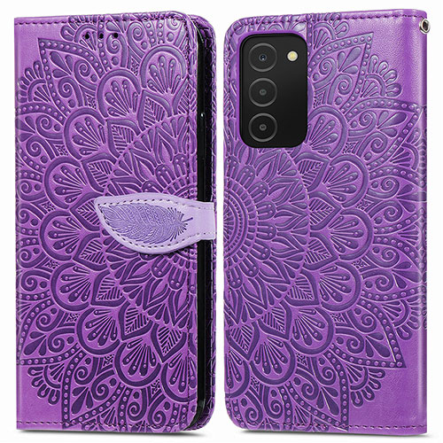 Leather Case Stands Fashionable Pattern Flip Cover Holder S04D for Samsung Galaxy A03s Purple