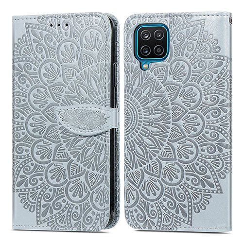 Leather Case Stands Fashionable Pattern Flip Cover Holder S04D for Samsung Galaxy A12 Nacho Gray