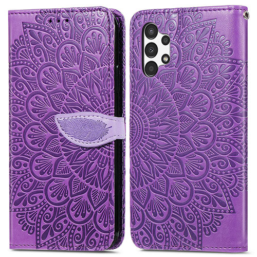 Leather Case Stands Fashionable Pattern Flip Cover Holder S04D for Samsung Galaxy A13 4G Purple