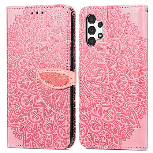 Leather Case Stands Fashionable Pattern Flip Cover Holder S04D for Samsung Galaxy A13 4G Rose Gold