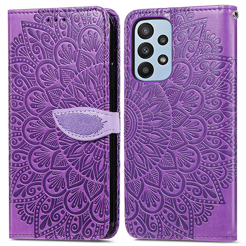 Leather Case Stands Fashionable Pattern Flip Cover Holder S04D for Samsung Galaxy A23 4G Purple