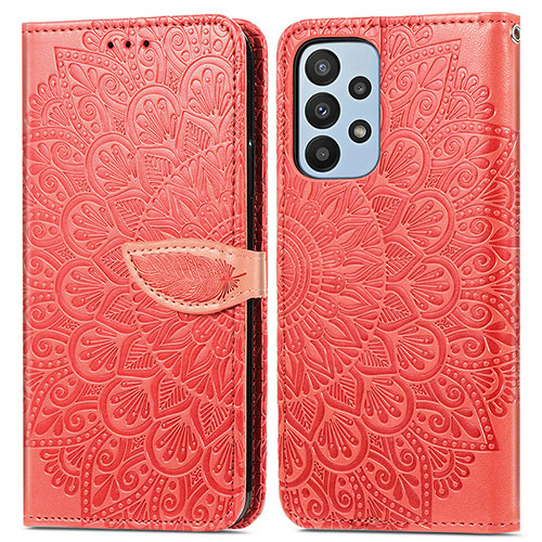 Leather Case Stands Fashionable Pattern Flip Cover Holder S04D for Samsung Galaxy A23 4G Red