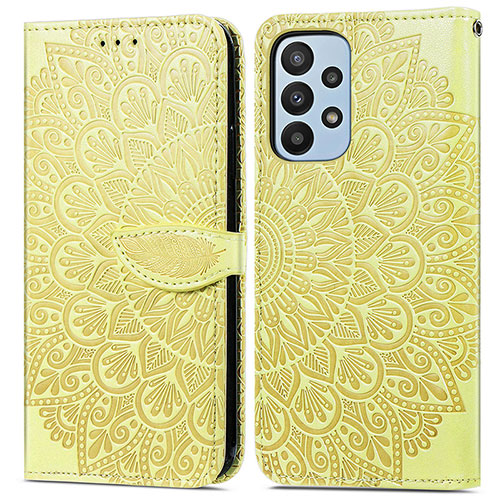 Leather Case Stands Fashionable Pattern Flip Cover Holder S04D for Samsung Galaxy A23 4G Yellow