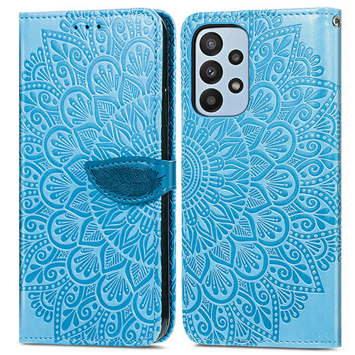 Leather Case Stands Fashionable Pattern Flip Cover Holder S04D for Samsung Galaxy A23 5G Blue