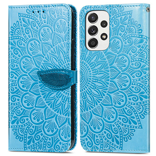 Leather Case Stands Fashionable Pattern Flip Cover Holder S04D for Samsung Galaxy A53 5G Blue