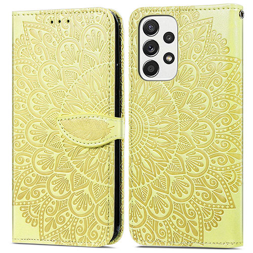 Leather Case Stands Fashionable Pattern Flip Cover Holder S04D for Samsung Galaxy A53 5G Yellow