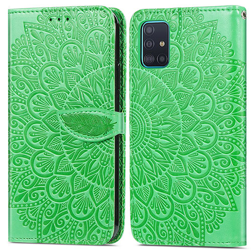 Leather Case Stands Fashionable Pattern Flip Cover Holder S04D for Samsung Galaxy A71 4G A715 Green