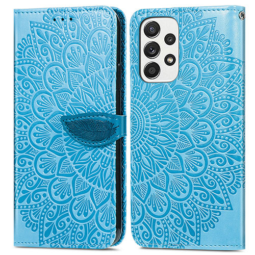 Leather Case Stands Fashionable Pattern Flip Cover Holder S04D for Samsung Galaxy A73 5G Blue