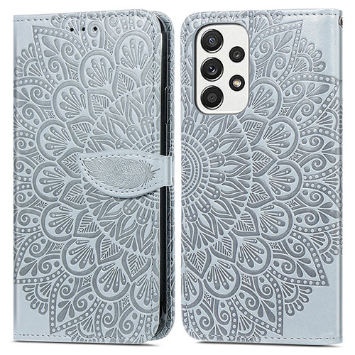 Leather Case Stands Fashionable Pattern Flip Cover Holder S04D for Samsung Galaxy A73 5G Gray