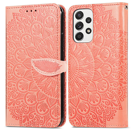 Leather Case Stands Fashionable Pattern Flip Cover Holder S04D for Samsung Galaxy A73 5G Orange