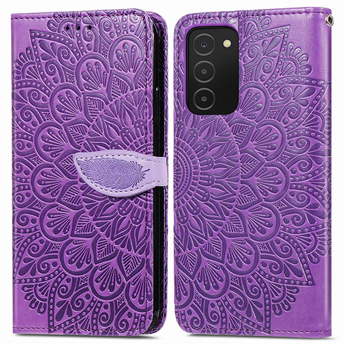 Leather Case Stands Fashionable Pattern Flip Cover Holder S04D for Samsung Galaxy F02S SM-E025F Purple