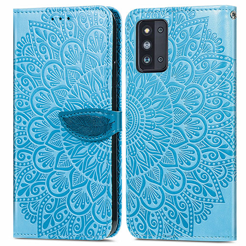 Leather Case Stands Fashionable Pattern Flip Cover Holder S04D for Samsung Galaxy F52 5G Blue