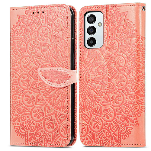 Leather Case Stands Fashionable Pattern Flip Cover Holder S04D for Samsung Galaxy M23 5G Orange