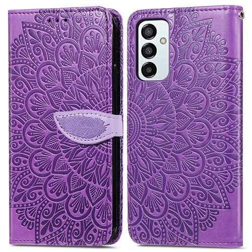 Leather Case Stands Fashionable Pattern Flip Cover Holder S04D for Samsung Galaxy M23 5G Purple