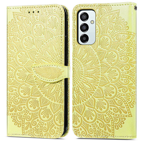 Leather Case Stands Fashionable Pattern Flip Cover Holder S04D for Samsung Galaxy M23 5G Yellow