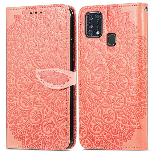 Leather Case Stands Fashionable Pattern Flip Cover Holder S04D for Samsung Galaxy M31 Orange