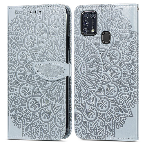 Leather Case Stands Fashionable Pattern Flip Cover Holder S04D for Samsung Galaxy M31 Prime Edition Gray