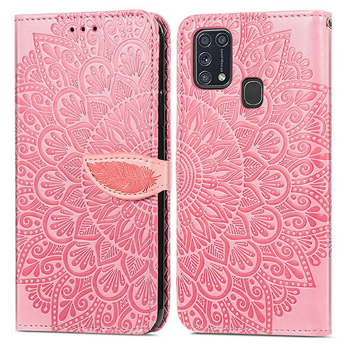 Leather Case Stands Fashionable Pattern Flip Cover Holder S04D for Samsung Galaxy M31 Prime Edition Rose Gold