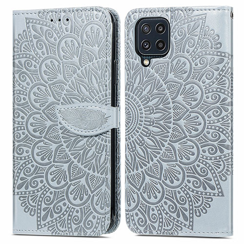 Leather Case Stands Fashionable Pattern Flip Cover Holder S04D for Samsung Galaxy M32 4G Gray