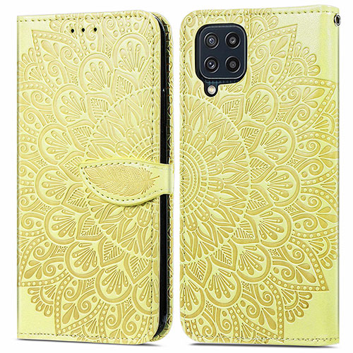 Leather Case Stands Fashionable Pattern Flip Cover Holder S04D for Samsung Galaxy M32 4G Yellow